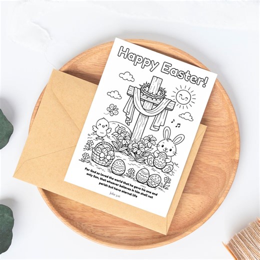Easter Coloring Card Printable, Easter Coloring Page, Sunday School Activity, Kids Happy Easter Card, He is Risen - Etsy