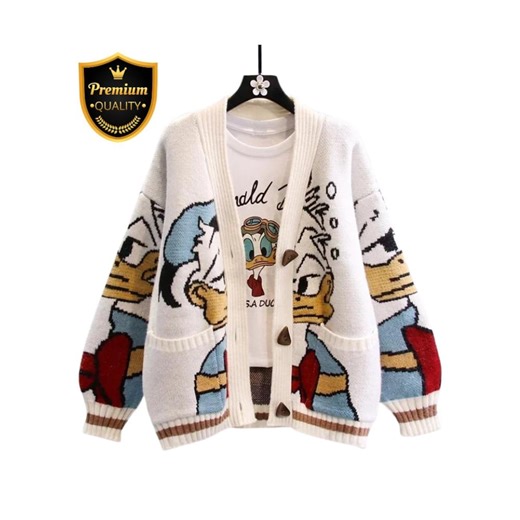 Women Knitted Donald Cartoon Cardigan | Loose Thick Winter Sweater Coat | Kawaii Autumn Knitwear | Warm Cute Drop Shoulder Jacket - Etsy Canada