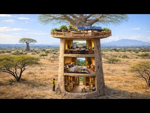 I Turned a Damaged Baobab Tree into a 3-Story Survival Treehouse (ASMR)
