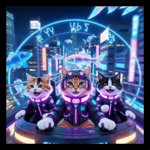 Cyberpunk kittens conquer Tokyo #cats #thrills #rollercoaster