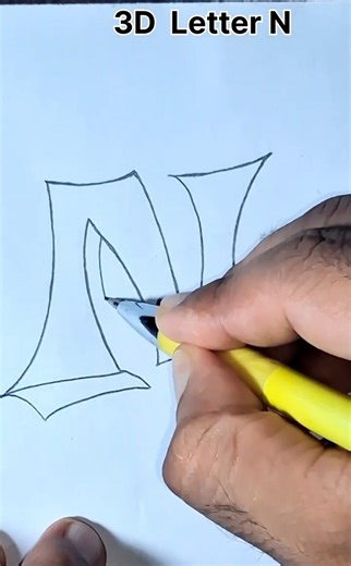 How to draw 3D N| 3D style letter N #shorts #3dart