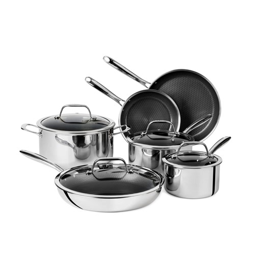 Open Box T-fal Ceramic HybridMesh Stainless Steel, 10 Piece Cookware Set
