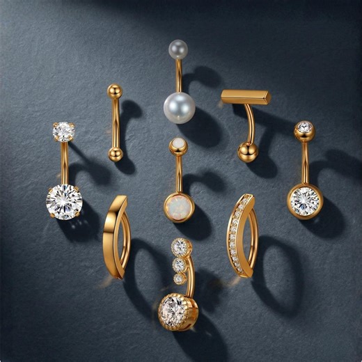 Gold Belly Button Ring Set 9 Pcs Surgical Stainless Steel CZ Navel Rings for Women Clicker Belly Piercing Jewelry Pack Dangle Belly Rings - Etsy