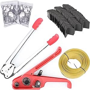 Pallet PP Plastic Strapping Kit, Packaging Banding Tensioning Tool, Heavy Duty Poly Tensioner & Cutter Manual Tools, Free 100pcs Corner Protector, 100 Seals
