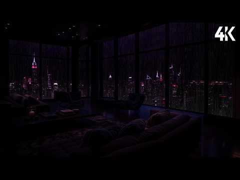 No Ads | Sleep Instantly 😴 Rainy Night in a Luxury Penthouse with City Views for Sleep & Relaxation