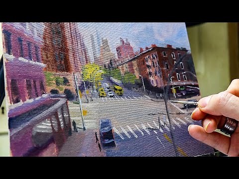 Real-time Cityscape Painting SILENT | Easy Street Scene Painting Lesson Acrylic, Oil
