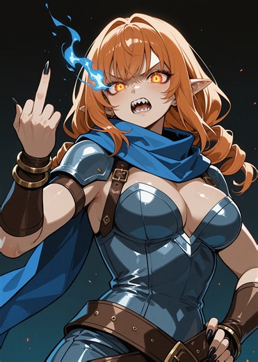 'Angry Elf Warrior with Blue Flames' Poster, picture, metal print, paint by Lukasz Kobylka | Displate