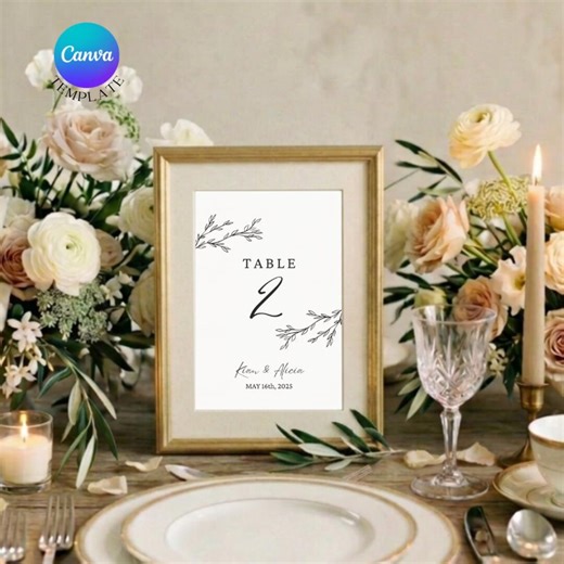 Wedding Table Numbers Canva Template (1–20), Greenery Table Number Cards, Minimalist Wedding Decor, Printable Table Numbers - Etsy