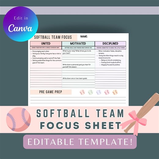 Editable Softball Team Goal Sheet, Canva Template (digital Download) - Etsy