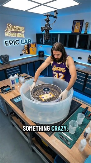 I turned the Lakers arena into a coffee table… #nba #basketball #lakers #epoxy #design