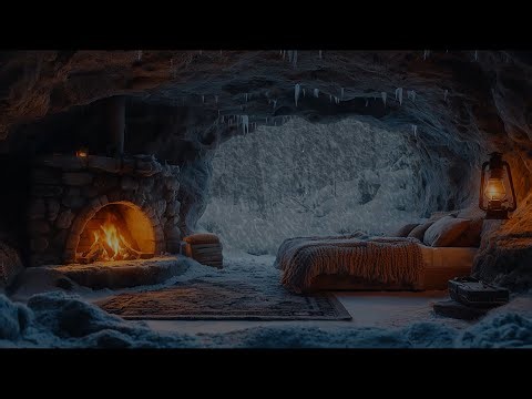 Snowy Cave Cabin with Crackling Fire 🔥 Cozy Winter Ambience for Sleep, Study & Relax