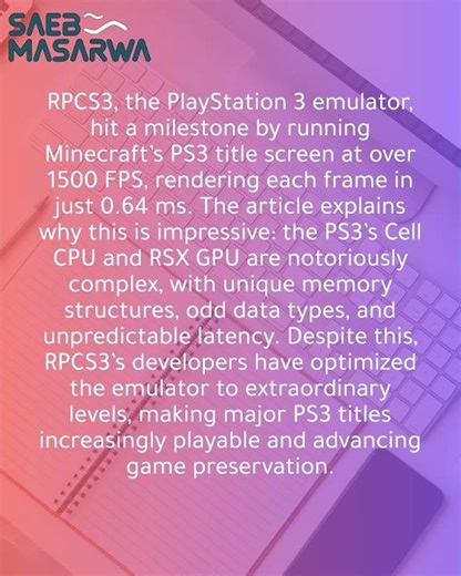 RPCS3 emulator hits 1500+ FPS on Minecraft title screen