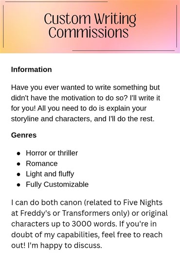 Custom Story Writing Commission, Any Genre (3000 Words Max, READ DESC) - Etsy