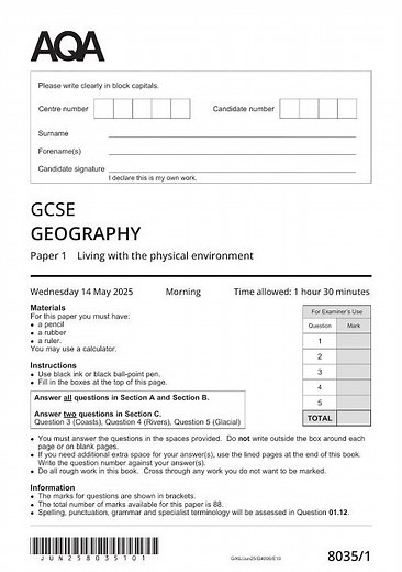 AQA GCSE Geography Paper 1 2025