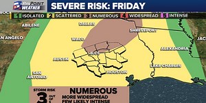 Storm Prediction Center increases severe risk ahead of Friday’s storm chance