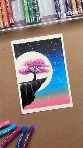 Dreamy Night Sky Drawing with Moon 🌙 | Easy Oil Pastel Art