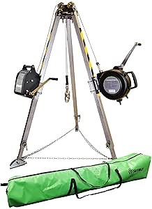 Safewaze 019-11004 7' Adjustable Tripod Kit with 65' 3-Way, 65' Personnel Winch, and