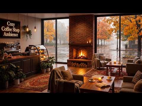 Cozy Coffee Shop Ambience ☕ Relaxing Autumn Jazz & Rain Sounds for Study, Work and Sleep