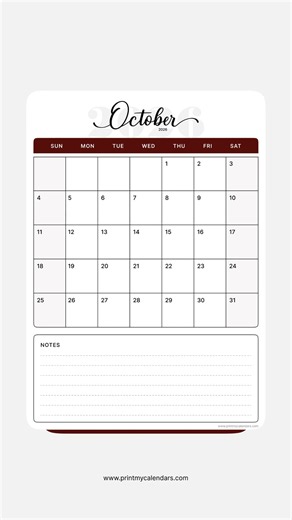October 2026 Calendar | Printable A4 & US Letter | Portrait & Landscape | Free | October 2026
