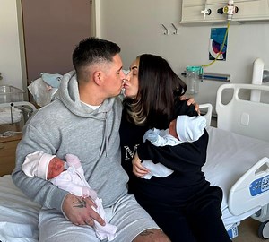 Amy Childs reveals first pics of twin babies after 'long and exhausting' labour
