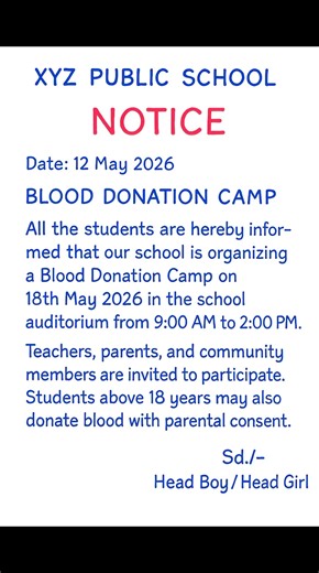 Notice Writing on Blood Donation Camp | Handwriting Shorts