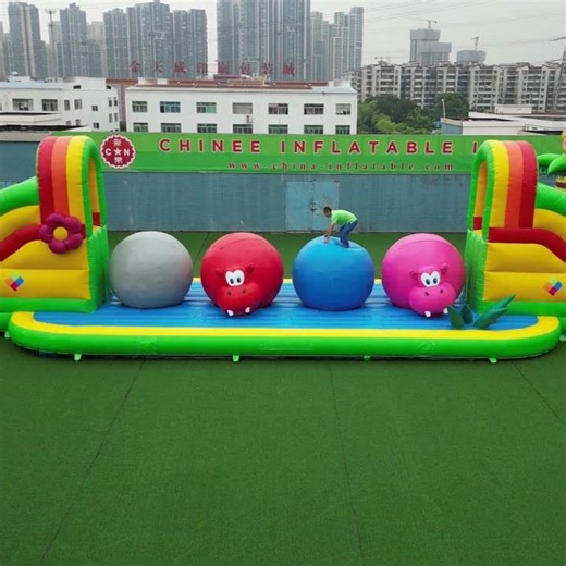 T11-4026 Direct Hippo Theme Wipe Out Challenge Commercial Inflatable Obstacle Course manufacturer