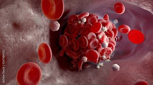 Depiction of a blood clot forming inside a blood vessel. 3D animation