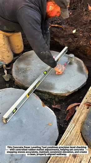 Concrete Paver Leveling Tool Aligns Stepping Stones Fast with Rubber Mallet and Precision LevelCheck