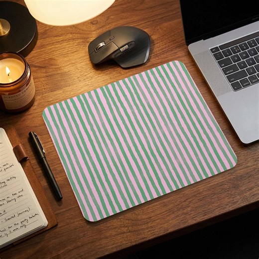 Pink Green Striped Mouse Pad, Modern Striped Desk Decor, Round Rectangle Mouse Pad, Aesthetic Computer Accessory, Cute Work From Home Gift - Etsy