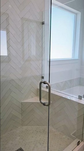 Herringbone pattern shower #tile #diy #tiles #construction #works #herringbone