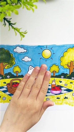 Coloring page, picnic with kitty. This coloring is cool! Strawberry picnic therapy with chubby cat.