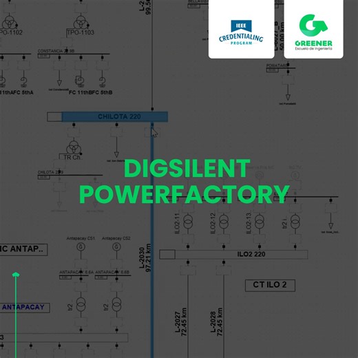 Greener - Escuela de Ingeniería on Instagram: "⚡Conviértete en especialista en modelado y análisis de sistemas eléctricos con DIgSILENT PowerFactory. Aprende a ejecutar flujos de carga, cortocircuitos, estabilidad, calidad de energía y coordinación de protecciones en redes reales de generación, transmisión, distribución e industria, utilizando el software líder en estudios eléctricos. 🔗 Reserva tu vacante por WhatsApp: https://wa.link/trfpvh 🌎 Doble certificación con respaldo internacional: IE
