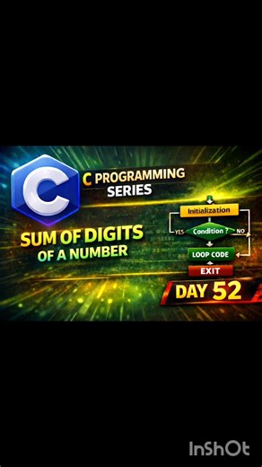 SUM OF DIGITS OF A NUMBER IN C| DAY 52#CProgramming #SumOfDigits #LearnC #CodingSeries