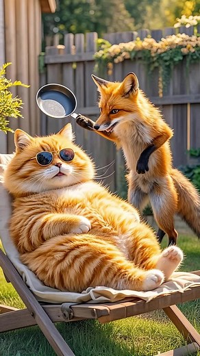 Audacious Fox Encounters Cute Orange Cat