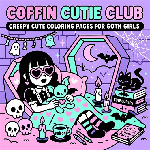 Pastel Goth Coloring Book – 20 Kawaii Coffin Cutie Pages (digital Download) - Etsy