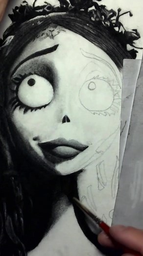 Corpse Bride charcoal drawing - Prints & custom drawings available, link in bio #Halloween #corpsebrise #corpse #fyp #foryou #art #drawing #timelapse #spooky #spookyseason #timburton #fypシ