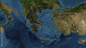 Zoom from Earth to Greece. (with Provinces) World map province animation with highlighted borders of countries. Images from NASA