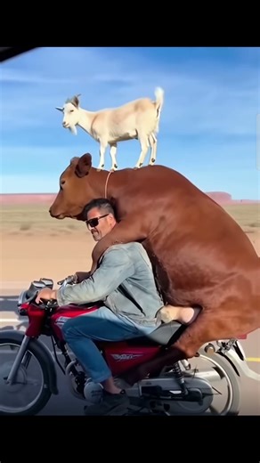 Cow & Goat Motorcycle Circus on the Highway! 🐄🐐💨