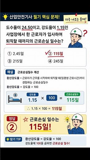 환산강도율 계산! 강도율 ×100만 기억하세요 | 산업안전기사 #산업안전기사