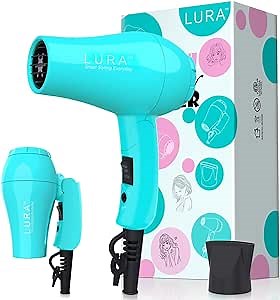 Portable Travel Hair Dryer, Mini Lightweight Dual Voltage Blow Dryer 1200W with Folding Handle, with One Concentrator (Blue)
