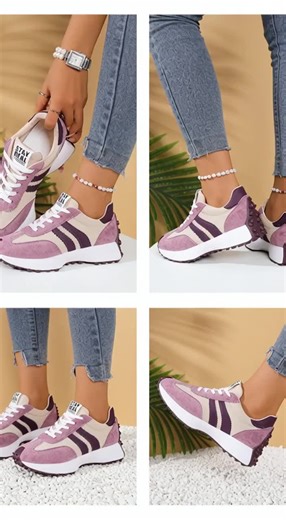 Baskets de sport décontractées femme à semelle épaisse à lacets colorblock design polyvalent baskets tendance printemps & automne chaussures de marche confortables #legging #highwaistsportswear #caesarshoes #runningshoes #mocassins #christianlouboutins #sneakerheads #dcshoes #designershoes #louboutincollection