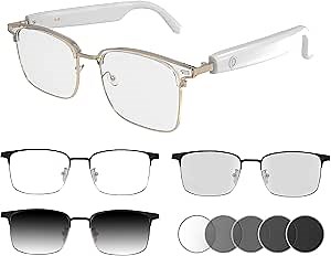 Smart Glasses for Men Women, Color-Changing Polarized Lenses Bluetooth Sunglasses, Open Ear Audio Glasses with Mic & Speakers, Anti-Blue Light & UV Protection, Remote Camera & Voice Control
