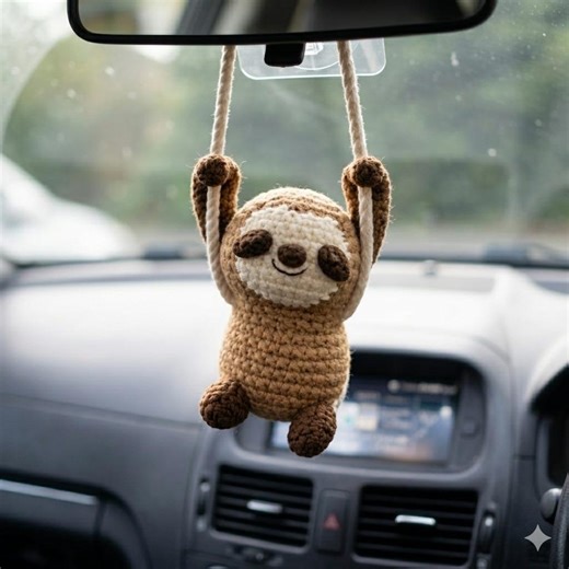 Handmade Crochet Sloth Car Hanging, Amigurumi Mirror Charm, Cozy Car Decor Accessory - Etsy