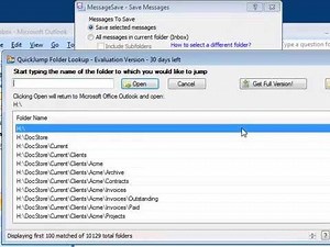 Using QuickJump to select destination folder in MessageSave