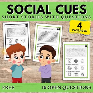 Free Social Cues Short Stories W/ Questions Worksheets Autism Therapy Speech SEL
