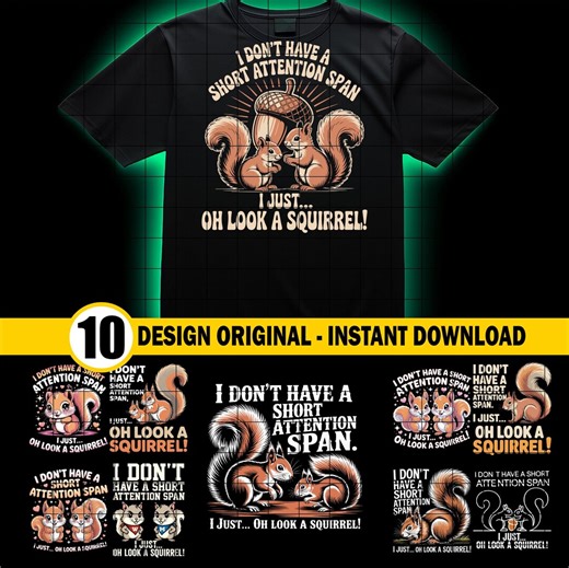 Squirrel Funny Sarcastic Digital Art, ADHD Squirrels, Acorn Clipart, Attention Span Graphic Design, Quirky Illustration, Digital - Etsy