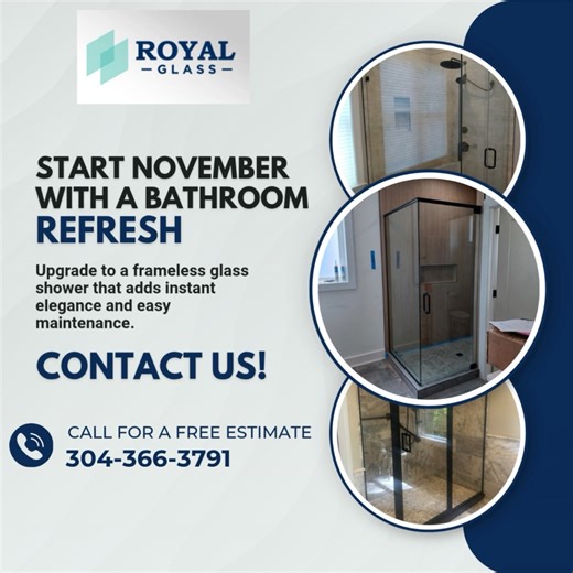 🚿🍁 Start November with a bathroom refresh! Upgrade to a frameless glass shower that adds instant elegance and easy maintenance. Serving Clarksburg, Fairmont, & Morgantown. 📱 304-366-3791 🌐 royalglasswv.com #FramelessShower #RoyalGlassWV #BathroomUpgrade #FallStyle | Royal Glass