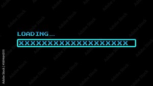 Retro neon loading bar animation isolated on black background