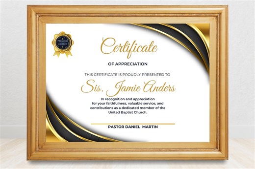 Editable Church Appreciation Certificate Template, Religious Award (edit in Canva) - Etsy