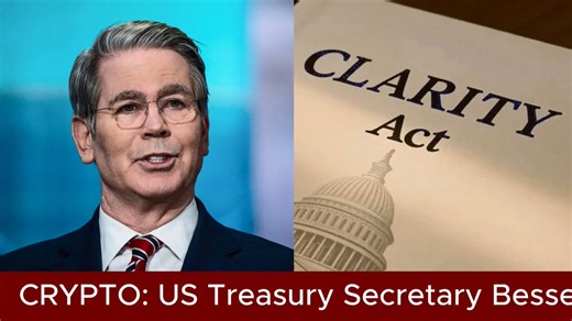 🚨JUST IN: US TREASURY SECRETARY BESSENT DECLARES THE CLARITY ACT A NATIONAL PRIORITYUS Treasury Secretary, Scott Bessent, has stepped into the crypto regulation debate, framing the Clarity Act not as a financial matter but as a question of national security. Writing in a Wall Street Journal op-ed, Bessent cited the Clarity Act as the cornerstone of any credible regulatory framework for digital assets. Without it, he suggested, the promise of broader crypto legislation, including the GENIUS Act,
